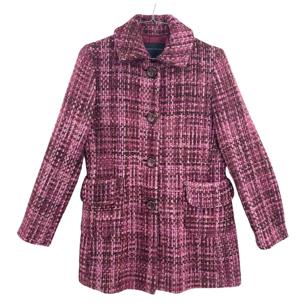 Banana Republic Womens Pink Tweed Car Coat Y2K Bouclé‎ Wool Mohair Retro L